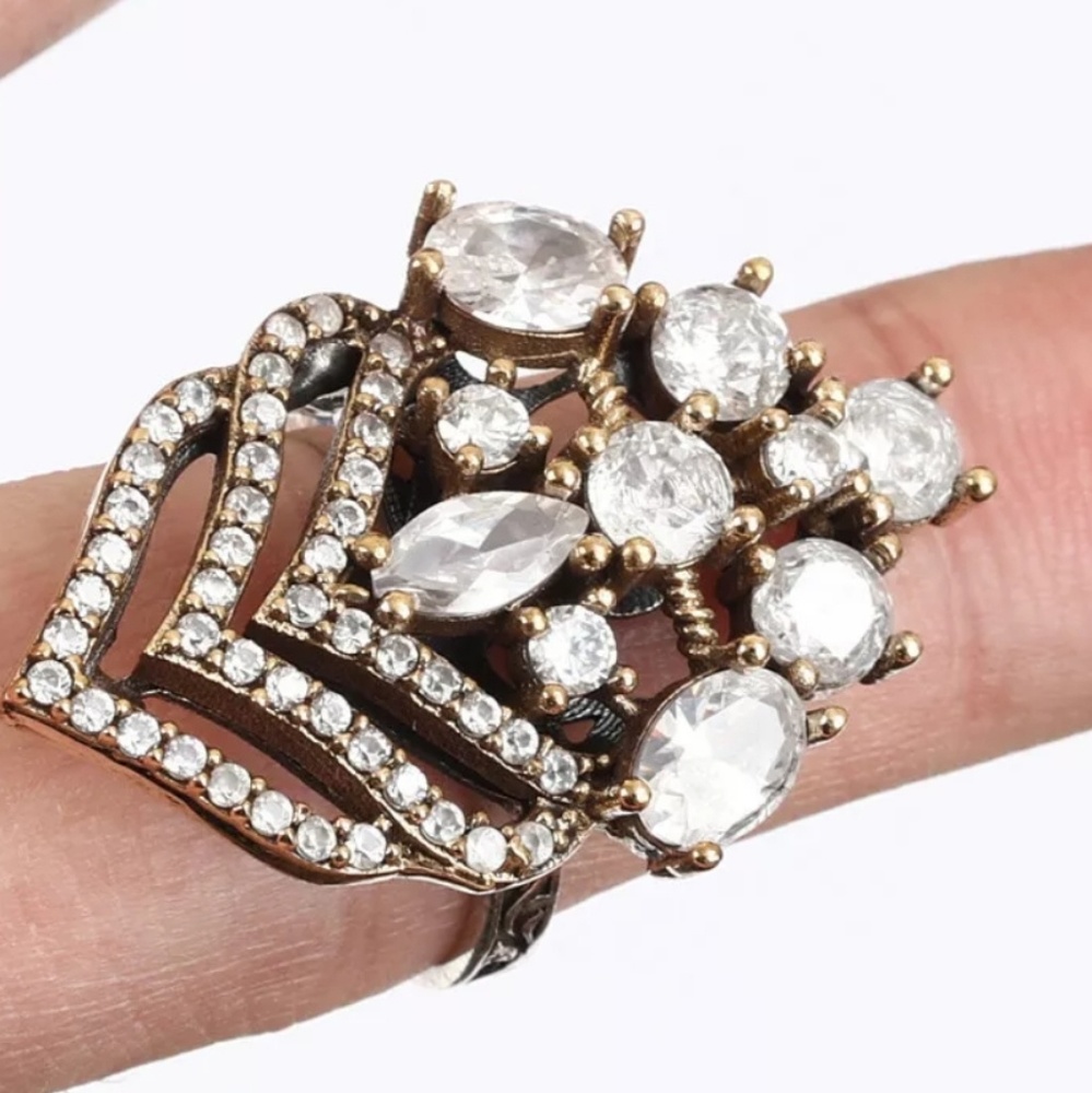 Huge white Topaz & sapphire Chevron cocktail ring